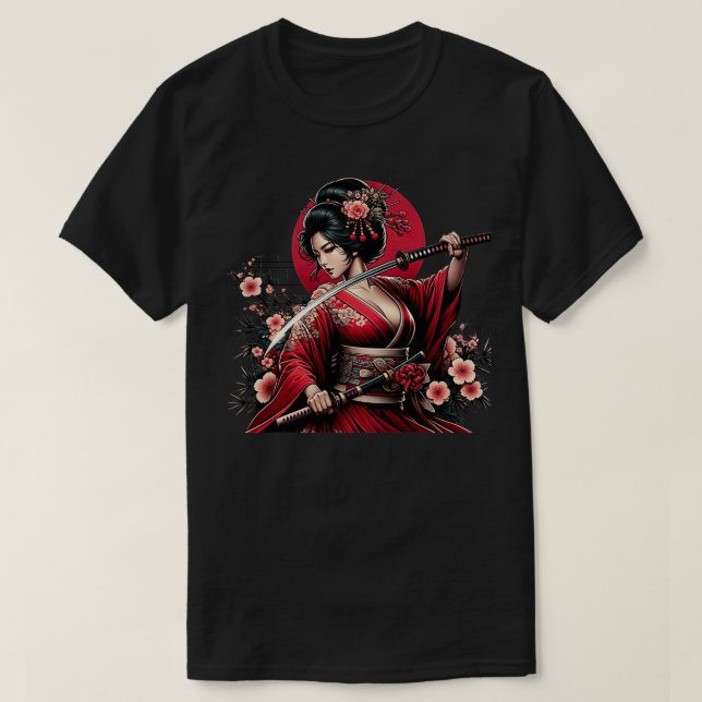 Camiseta Samurai Floral Warrior Sakura Cher (Frente do Design)