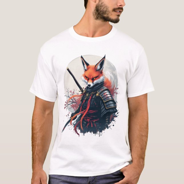 Camiseta Samurai Fox Warrior Japonês Ninja Fox Kawaii T-Sh (Frente)