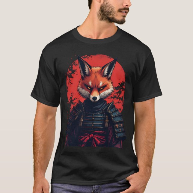Camiseta Samurai Fox Warrior Japonês Ninja Fox Kawaii T-Sh (Frente)