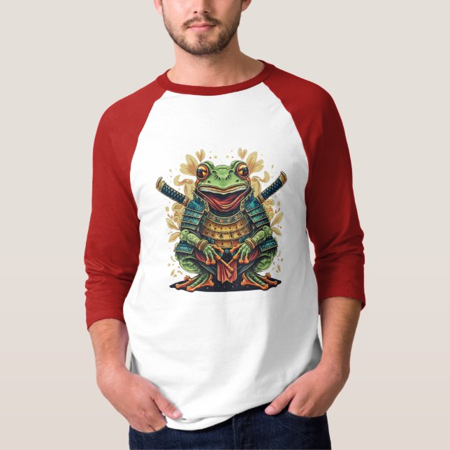 Camiseta Samurai frog warrior Basic 3/4 Sleeve Raglan Shirt (Frente)