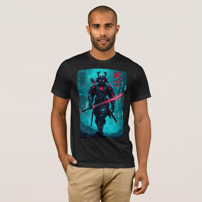 Camiseta Samurai futuralista - Teto estético Cyberpunk (Frente Completa)