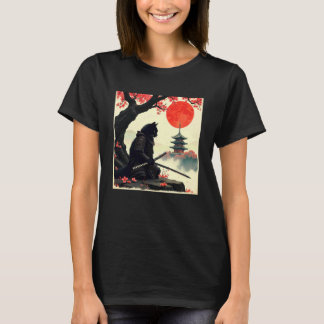 Camiseta Samurai gato flor japonesa arte samurai gato pôr d