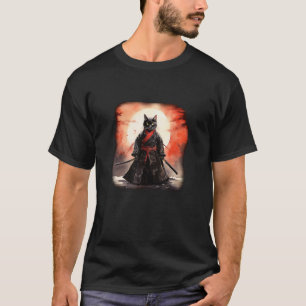 Camiseta Samurai Gato Japonês - Arte Neko Estética Escura