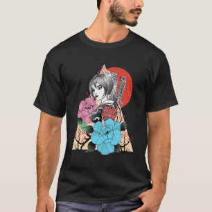 Camiseta Samurai Geisha Vintage Sakura Cherry Blos