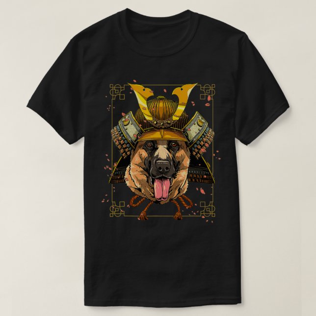 Camiseta Samurai German shepherd Warrior de Cachorros Samur (Frente do Design)