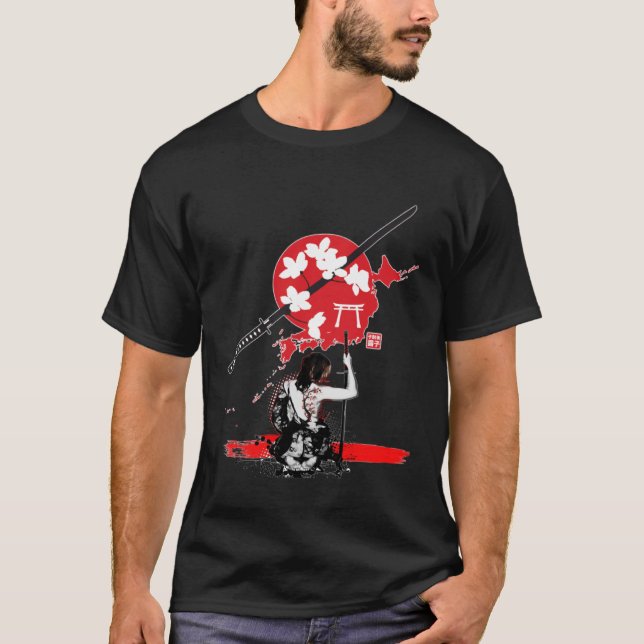 Camiseta Samurai Girl warrior bushido code swordsm japonês (Frente)
