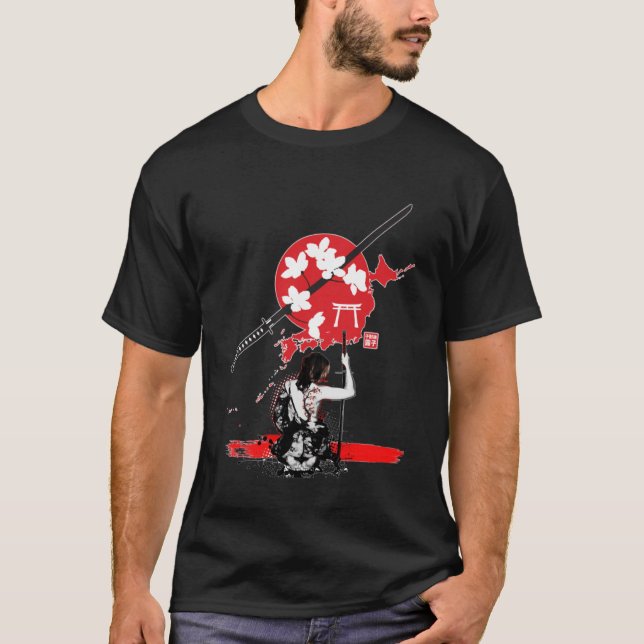 Camiseta Samurai Girl warrior bushido code swordsm japonês (Frente)