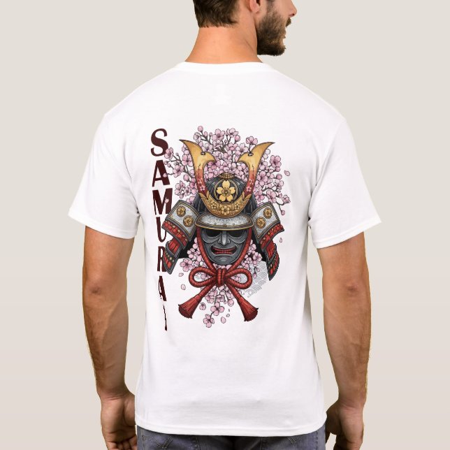 Camiseta Samurai Helmet Bloom Flower T-Shirt – Japanese War (Verso)