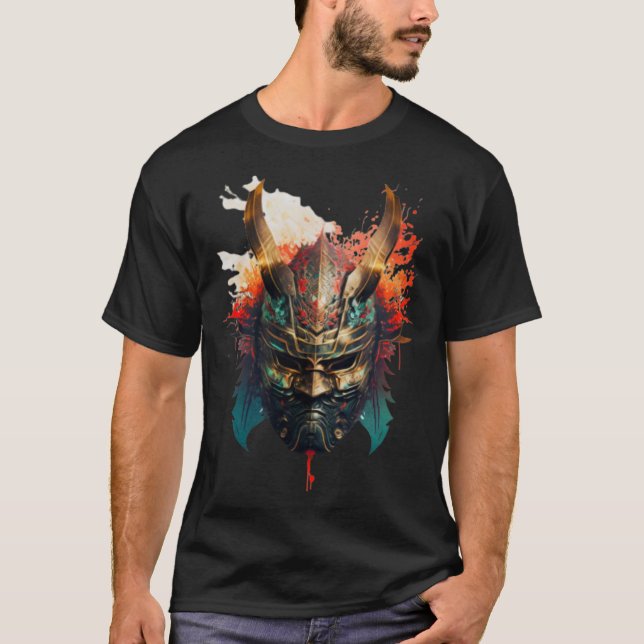Camiseta Samurai Helmet Warrior Bushido Oni Mask Japonês C (Frente)