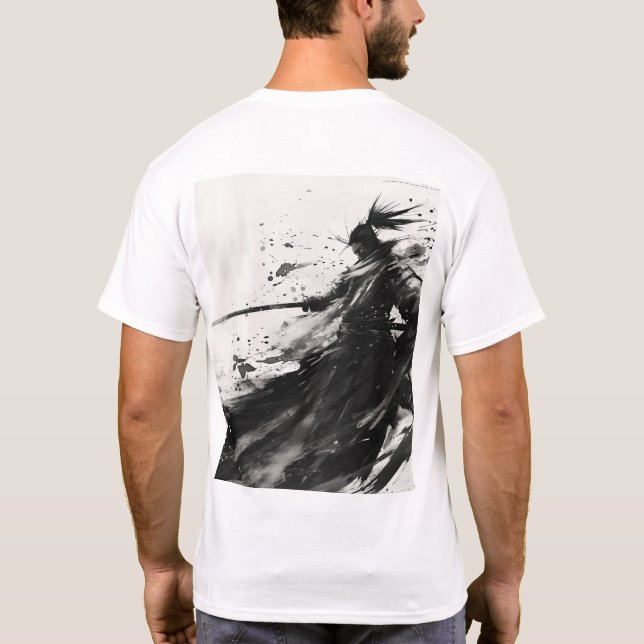 Camiseta Samurai Jack Dynamic Pose Black and White T Shirt (Verso)