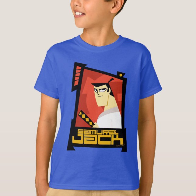 Camiseta Samurai Jack Sorria Gráfico de Quadro Futurístico (Frente)