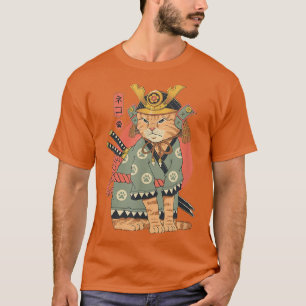 Camiseta Samurai Japonês Cat Bushido Katana Vintage Gifts