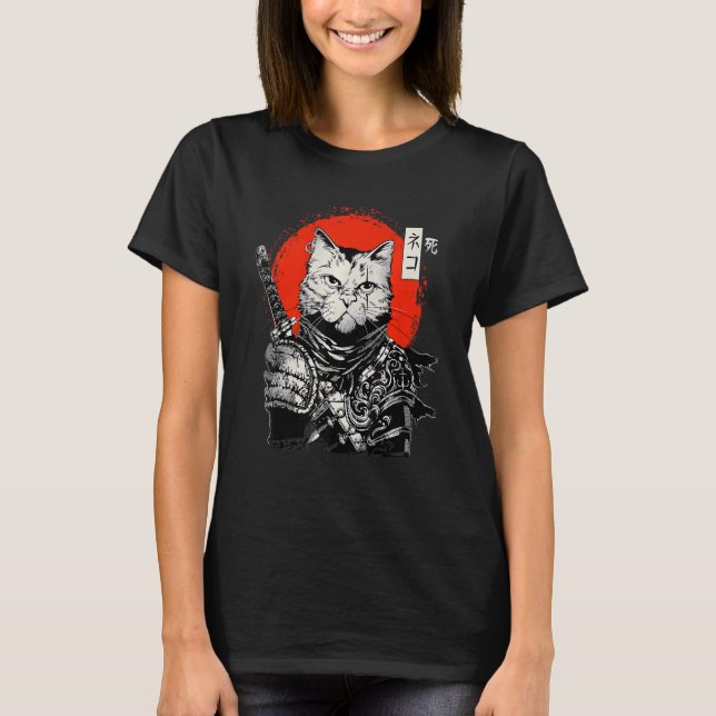 Camiseta Samurai Japonês Cat Bushido Warrior Katana Sword (Frente)