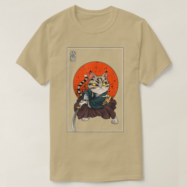 Camiseta Samurai japonês Cat Katana Ninja Gatinho Kitten Ne (Frente do Design)