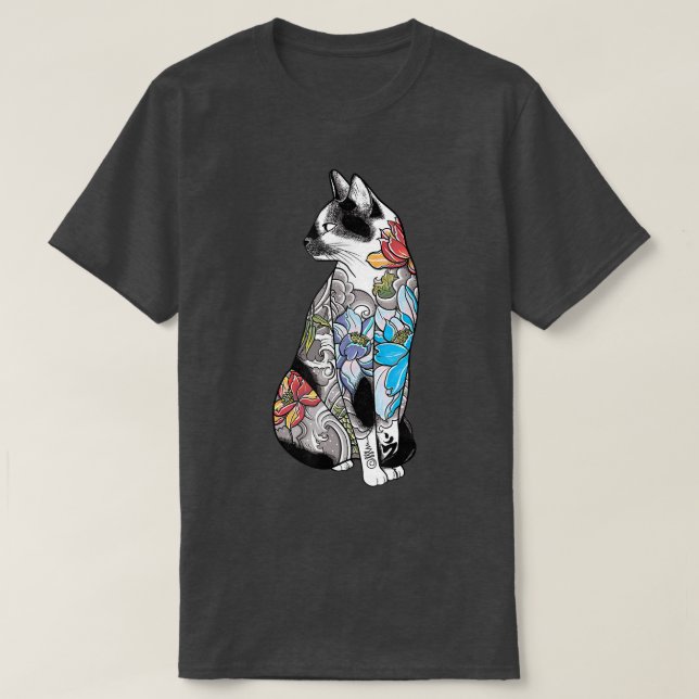 Camiseta Samurai japonês Cat Katana Ninja Yakuza Tattoo ( (Frente do Design)