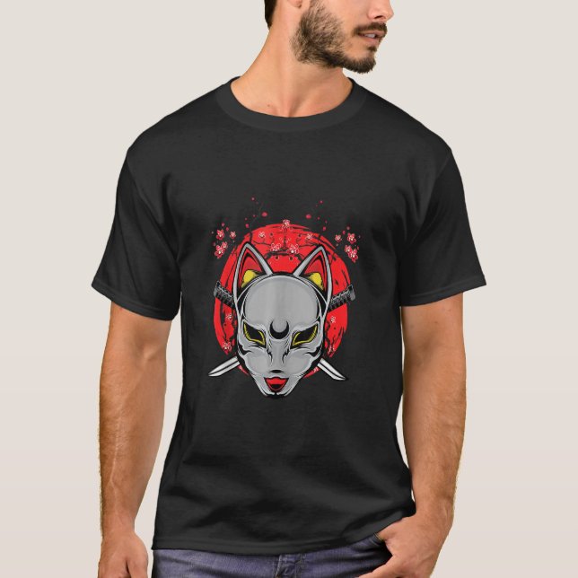Camiseta Samurai japonês Cat Ninja Sinobi Espadas Katana Ke (Frente)