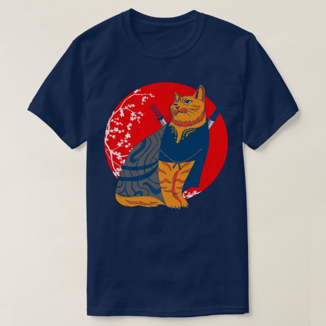 Camiseta Samurai Japonês Fighter Cat Martial Arts Samurai  (Frente do Design)