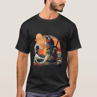 Camiseta Samurai Japonês Gato O Excelente Onda Por Hokusai