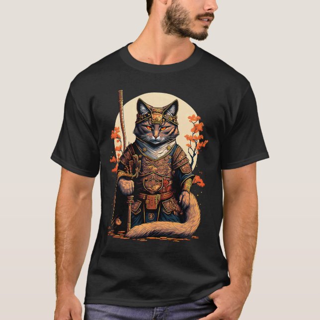 Camiseta Samurai Japonês, guerreiro de gata de gata Samurai (Frente)