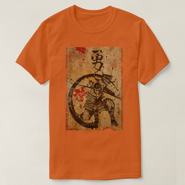Camiseta Samurai Japonês Impressão de Arte Retroativa Bushi (Frente do Design)