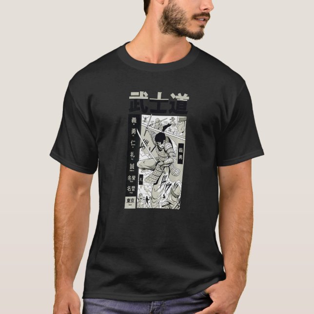 Camiseta Samurai Japonês Lutando Contra o Guerreiro Swordsm (Frente)