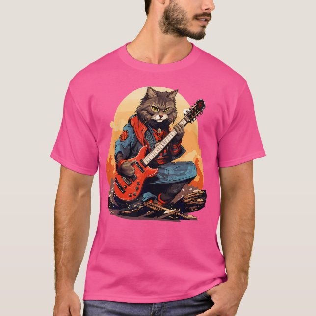 Camiseta Samurai Japonês Tocando Violão Elétrico (Frente)