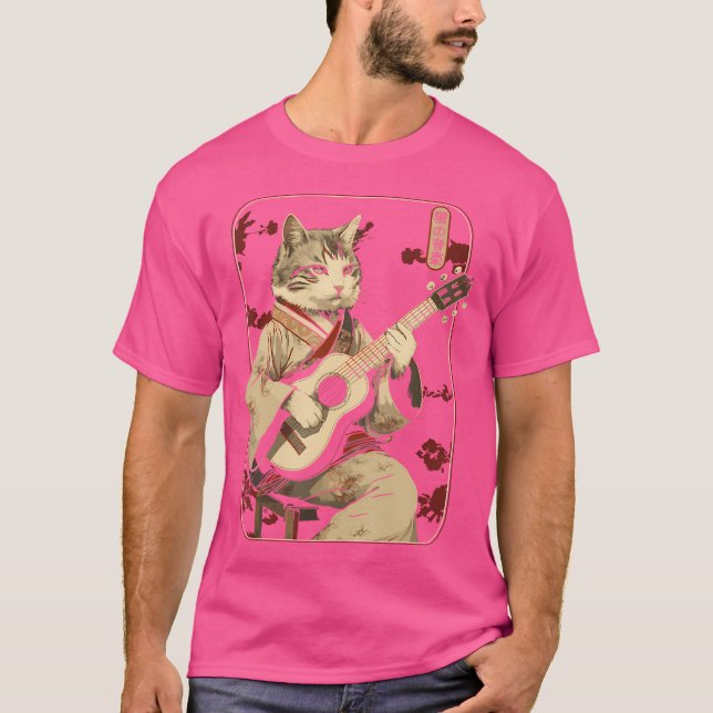 Camiseta Samurai Japonês Tocando Violão Elétrico (Frente)