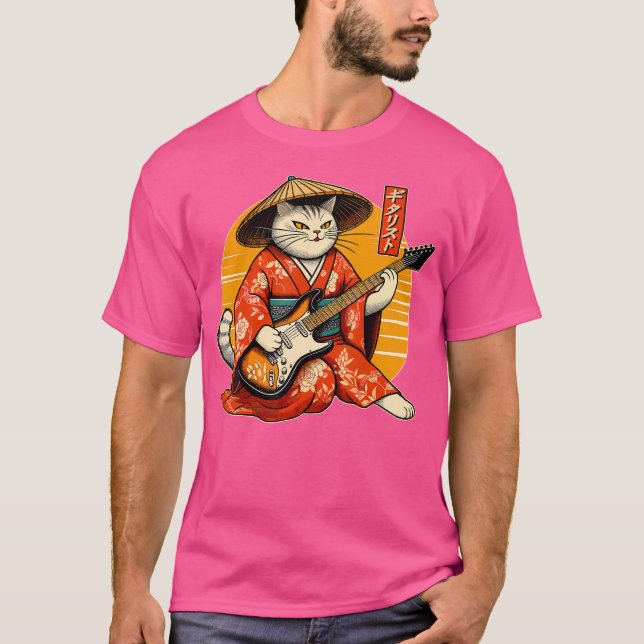 Camiseta Samurai Japonês Tocando Violão Elétrico (Frente)