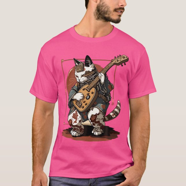 Camiseta Samurai Japonês Tocando Violão Elétrico (Frente)