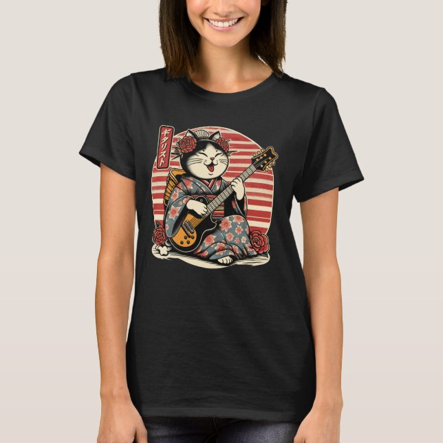 Camiseta Samurai Japonês Tocando Violão Elétrico (Frente)