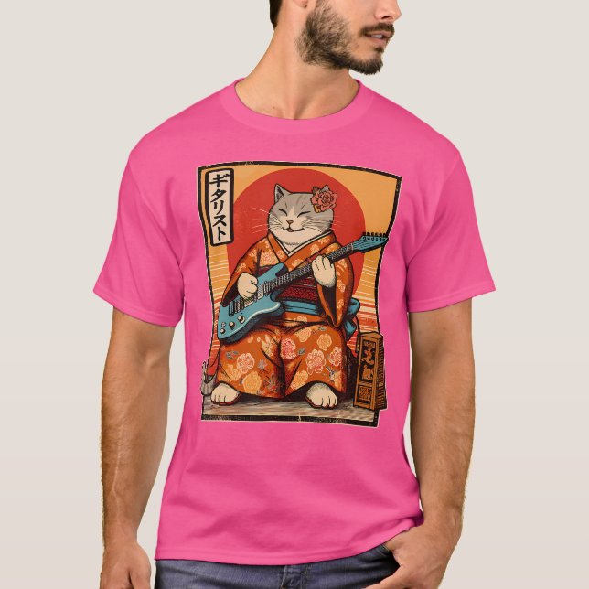 Camiseta Samurai Japonês Tocando Violão Elétrico (Frente)