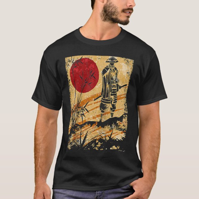 Camiseta Samurai Japonês Vintage Fighter Retro Raglan Base (Frente)