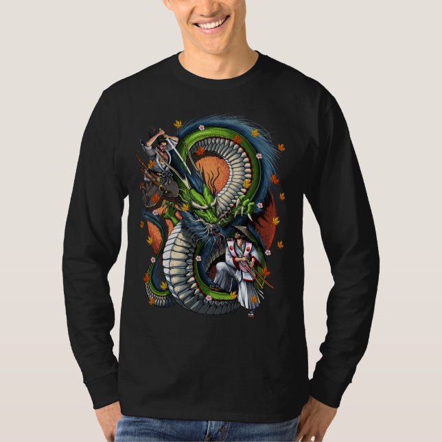Camiseta Samurai japonês vs Dragon (Frente)