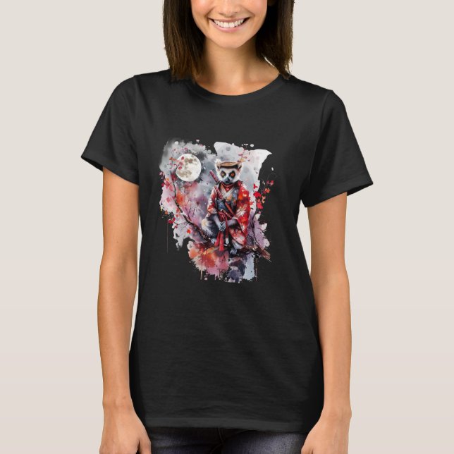 Camiseta Samurai Lemur Moon Japonês Art Warrior A (Frente)
