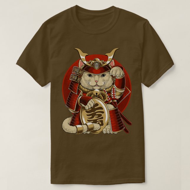 Camiseta Samurai Maneki Neko Cat Bushido (Frente do Design)