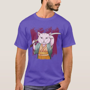 Camiseta Samurai Maneki Neko Cat Katana Bushido Ae