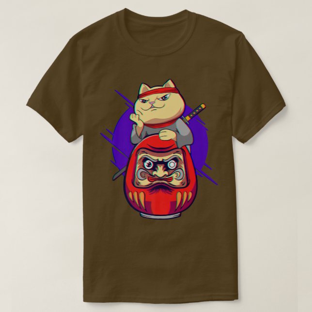Camiseta Samurai Maneki Neko Ninja Bushido Kawaii Daruma Ae (Frente do Design)