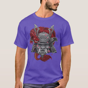 Camiseta Samurai Mask Dragon Japonês com flor de cereja p