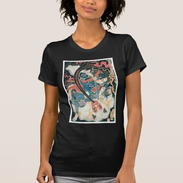 Camiseta Samurai mata um demônio, pintura japonesa antiga (Frente)
