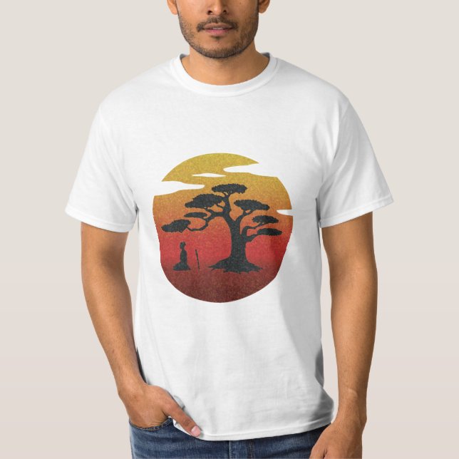 Camiseta Samurai Meditating no por do sol (Frente)