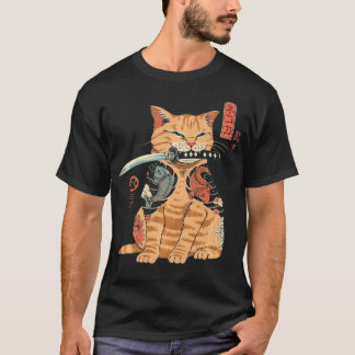 Camiseta Samurai Ninja Cat Kawaii Tattoo Graphic
