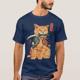 Camiseta Samurai Ninja Cat Kawaii Tattoo Graphic