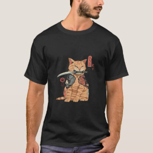 Camiseta Samurai Ninja Cat Kawaii Tattoo Graphic
