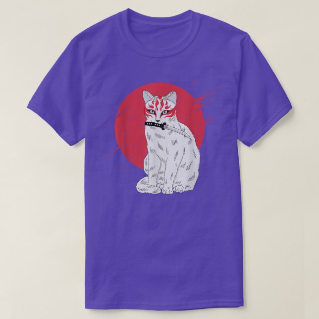 Camiseta Samurai Ninja Cat Kawaii Tattoo Graphic (Frente do Design)