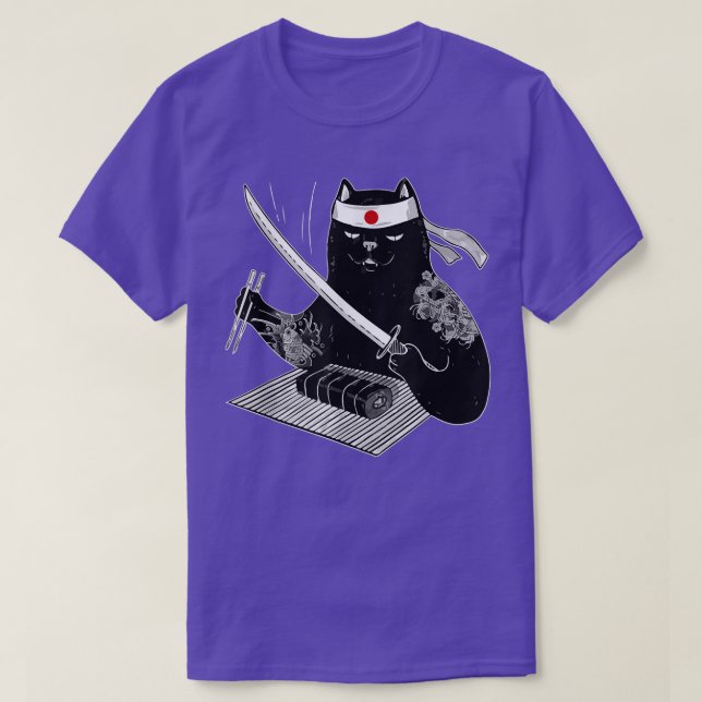Camiseta Samurai Ninja Cat Kawaii Tattoo Men Women (Frente do Design)