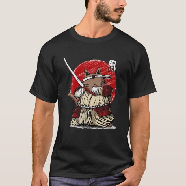 Camiseta Samurai Ninja Cat Kawaii Tattoo Men Women (Frente)