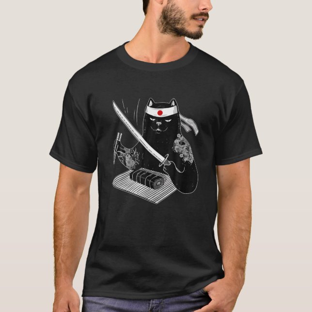 Camiseta Samurai Ninja Cat Kawaii Tattoo Men Women (Frente)