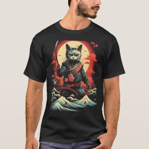 Camiseta Samurai Ninja Cat Retro Tatuagem Gráfico 37
