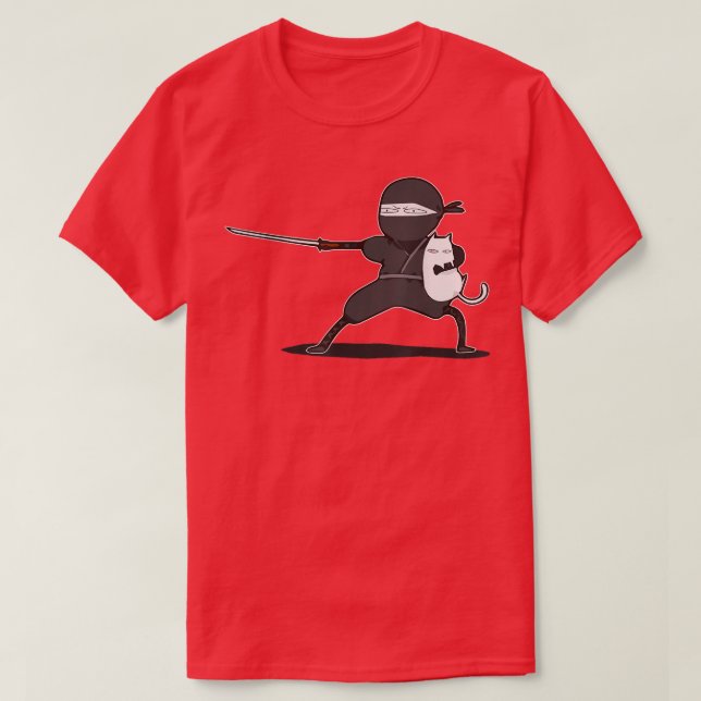 Camiseta Samurai Ninja com Gato Engraçado (Frente do Design)