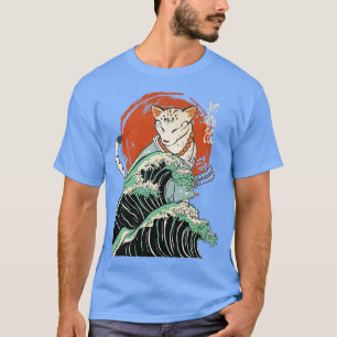 Camiseta Samurai Ninja do Japão Cat A onda de excelente Kan